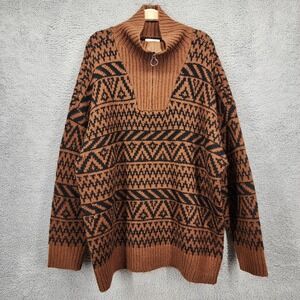 Aerie Womens Pullover Sweater Brown Black Aztec Geometric‎ Knit Large NWT